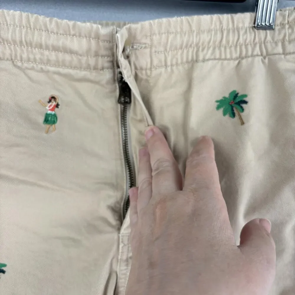 Polo Ralph Lauren Shorts Mens Medium Beige Chino Hula Embroidered 8